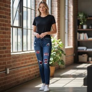 Judy Blue // Distressed Skinny Jeans with Plaid Patches